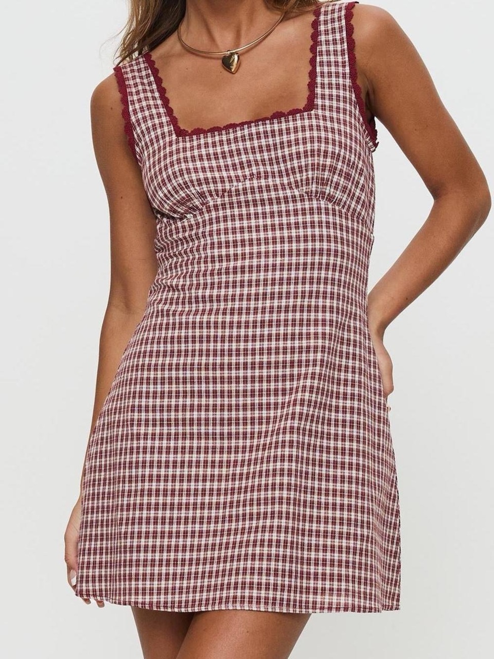 Princess Polly Dasha Mini Dress in Red Check - 8 - Picture 2 of 7